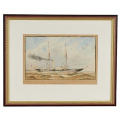Acuarela antigua del buque de vapor inglés H. M. S. Jackal