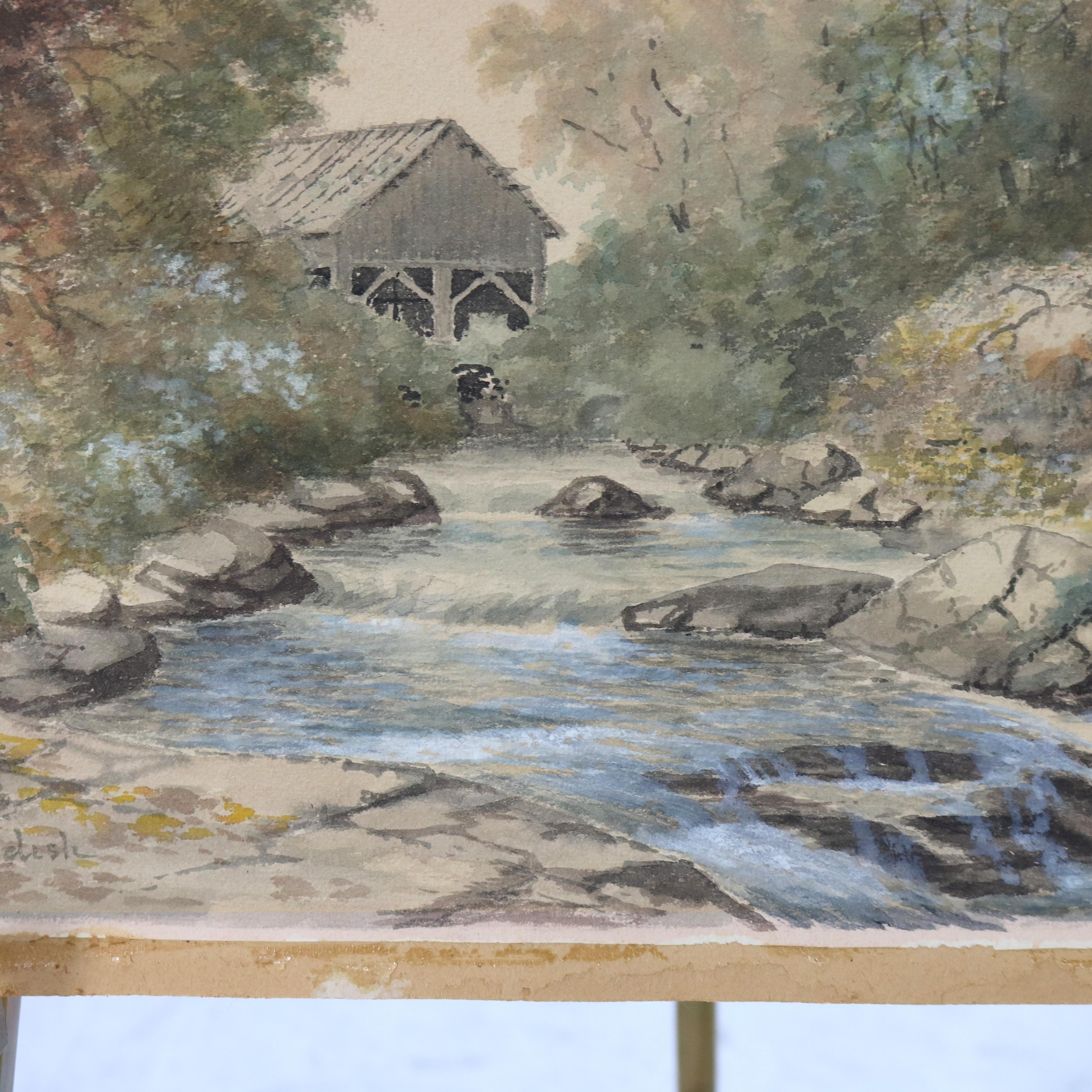 Antique Watercolor on Paper Landscape Signed N. S. Bowdish C1890

Measures- 13.25