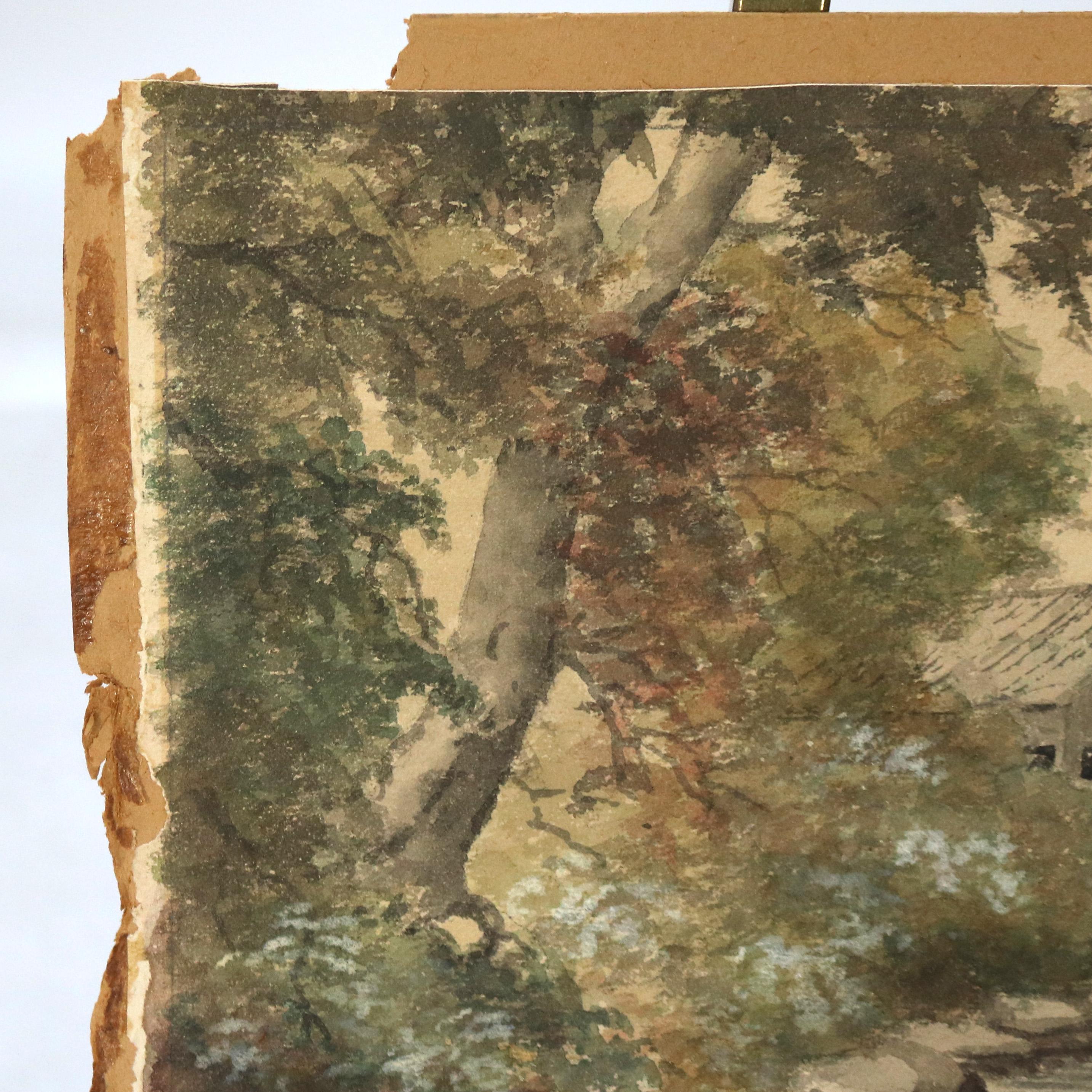Antique Watercolor on Paper Landscape Signed N. S. Bowdish C1890 In Good Condition For Sale In Big Flats, NY