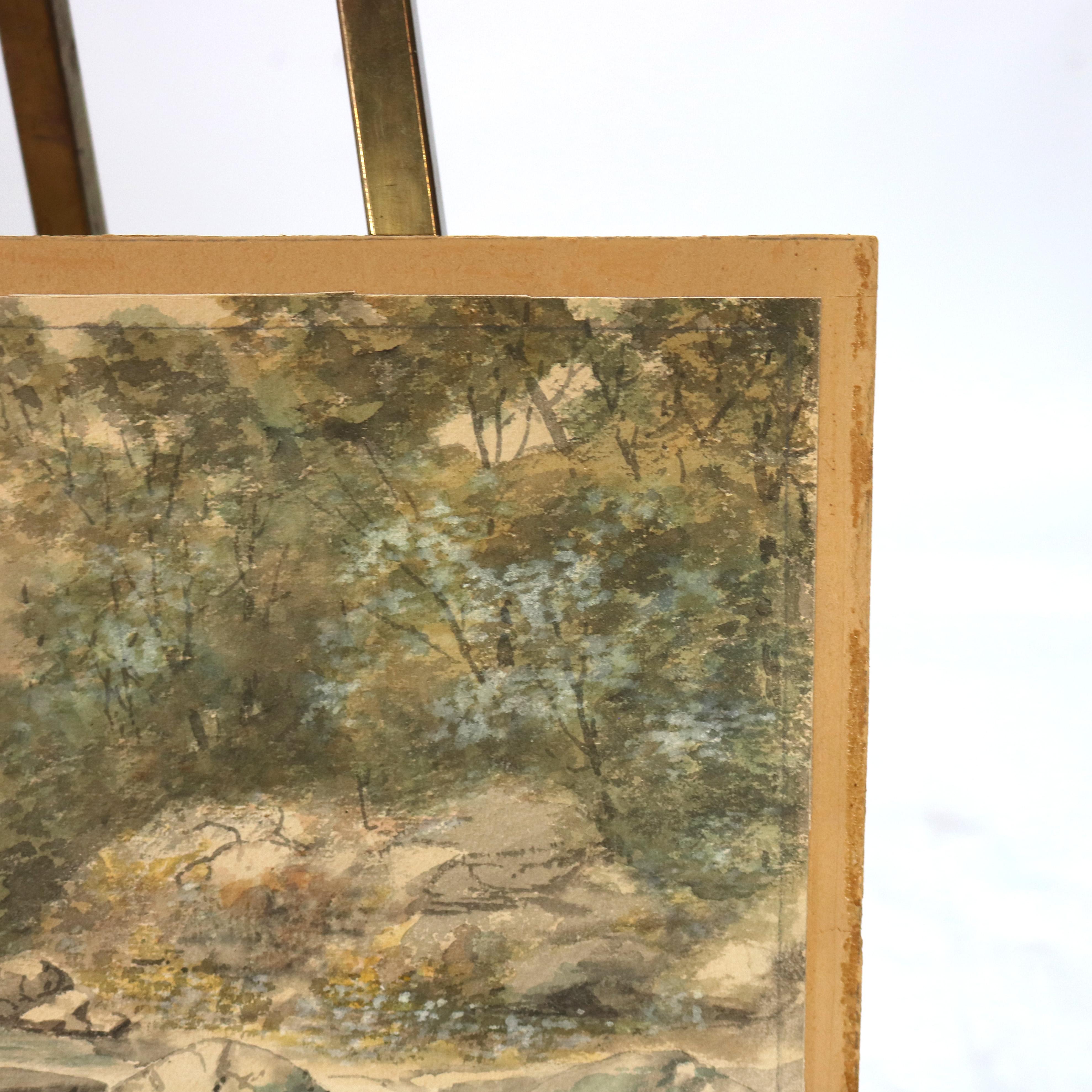 19th Century Antique Watercolor on Paper Landscape Signed N. S. Bowdish C1890 For Sale