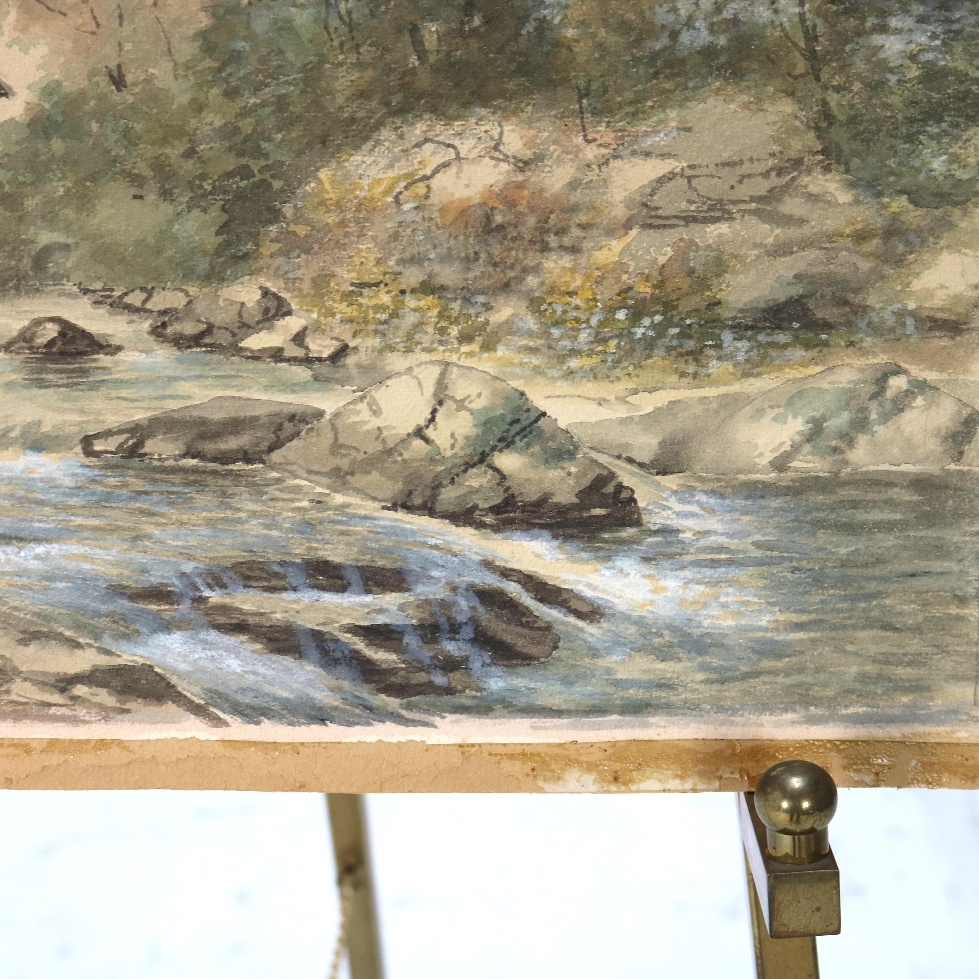 Paint Antique Watercolor on Paper Landscape Signed N. S. Bowdish C1890 For Sale