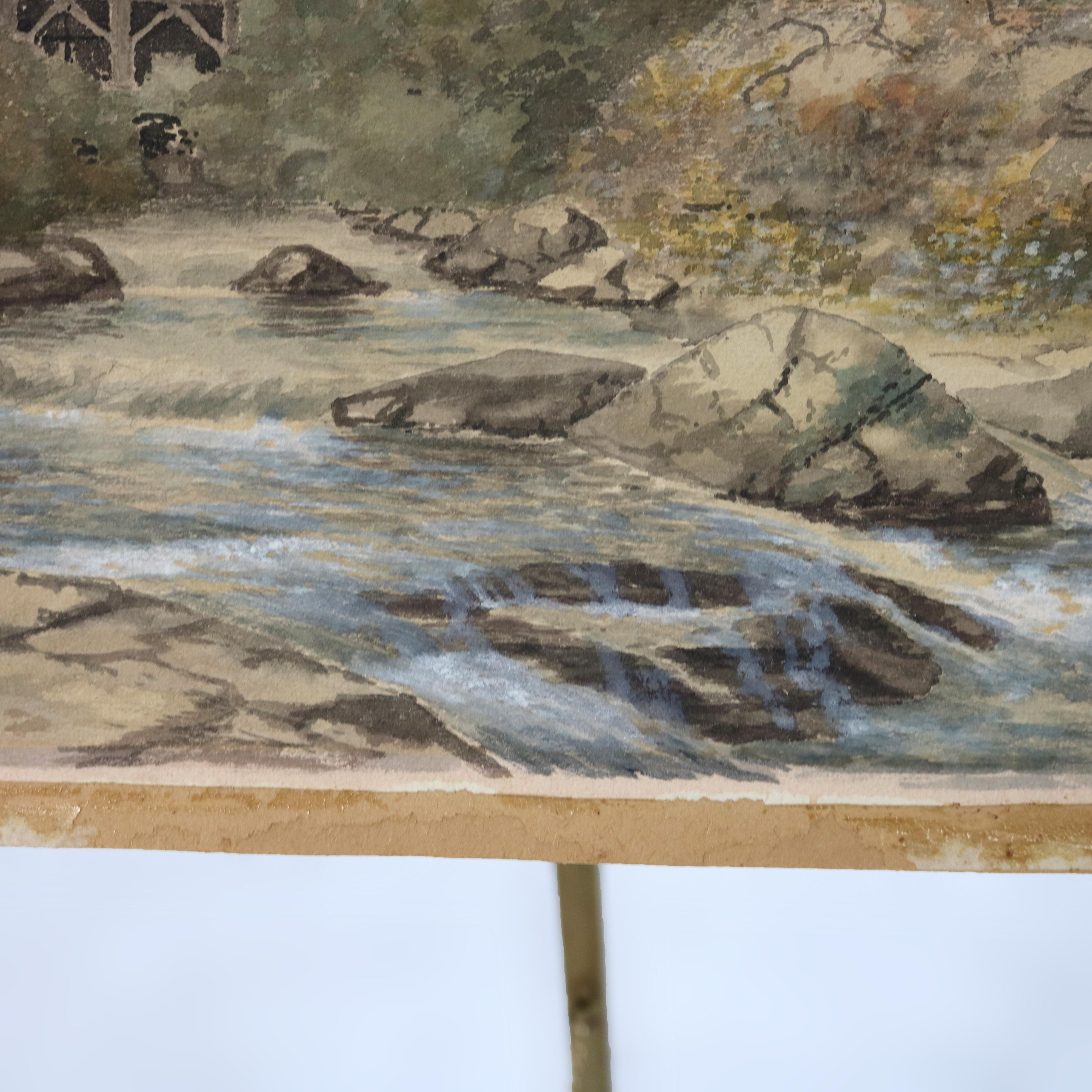 Antique Watercolor on Paper Landscape Signed N. S. Bowdish C1890 For Sale 1