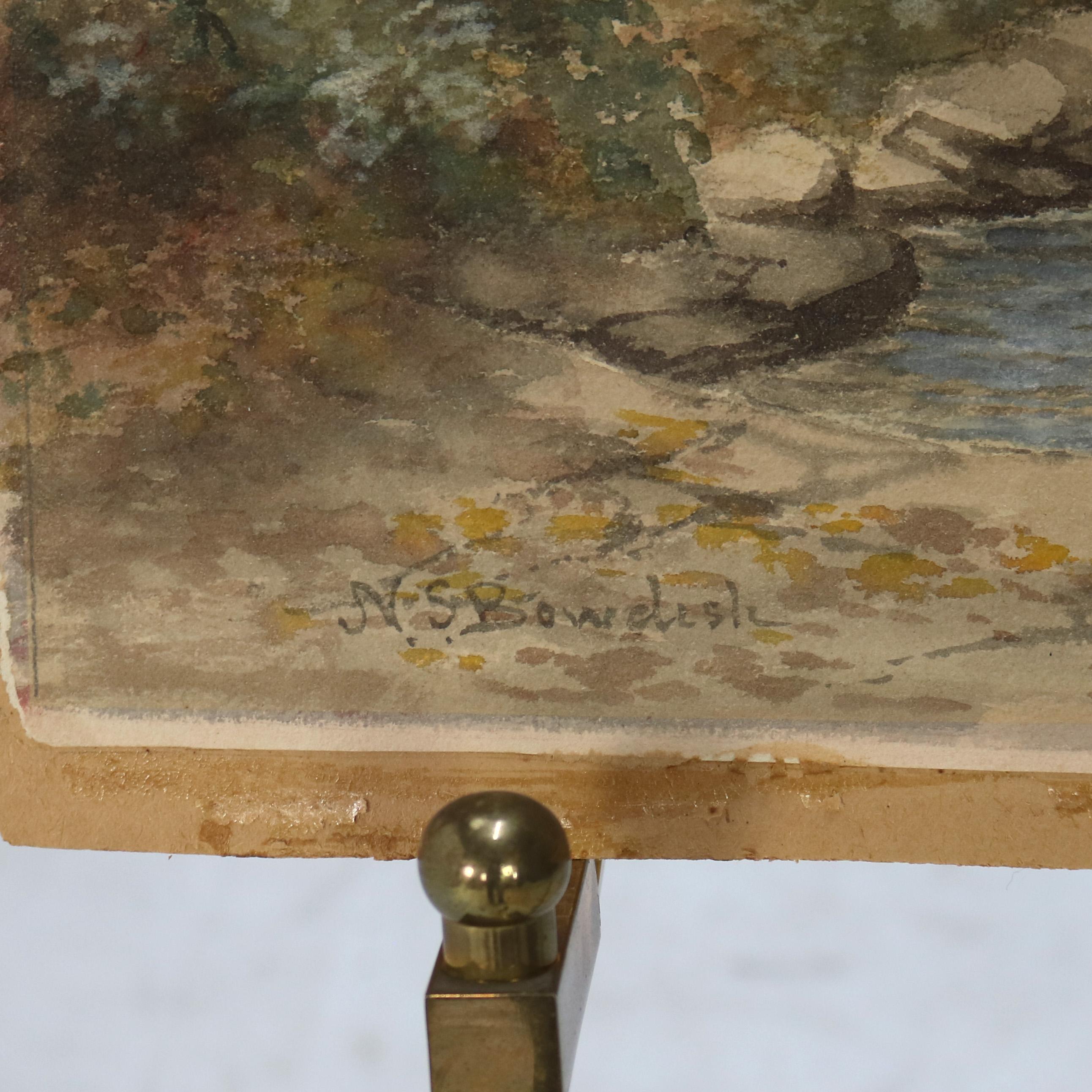 Antique Watercolor on Paper Landscape Signed N. S. Bowdish C1890 For Sale 2