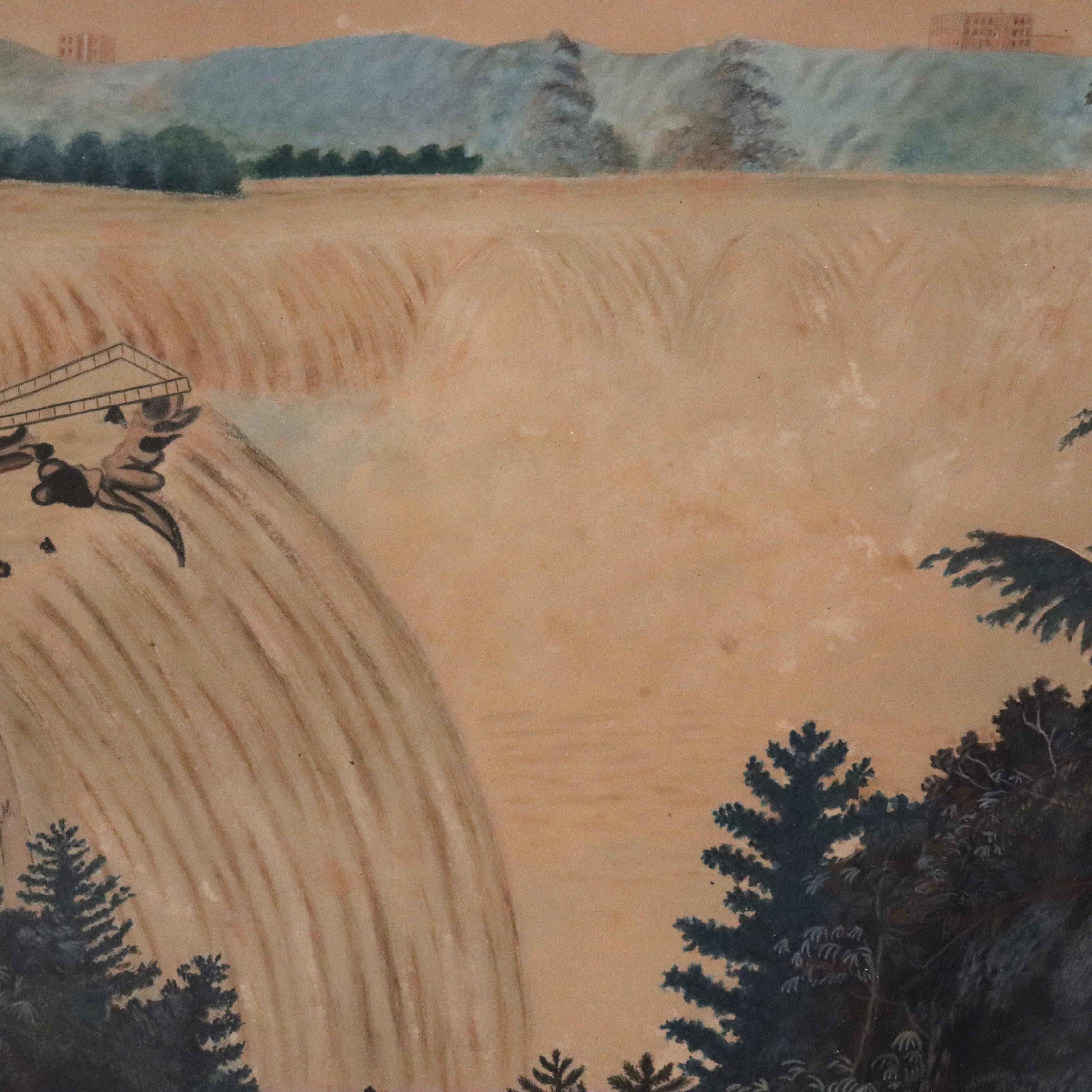 Antique Watercolor on Paper of Niagara Falls, Framed, C1840 For Sale 2