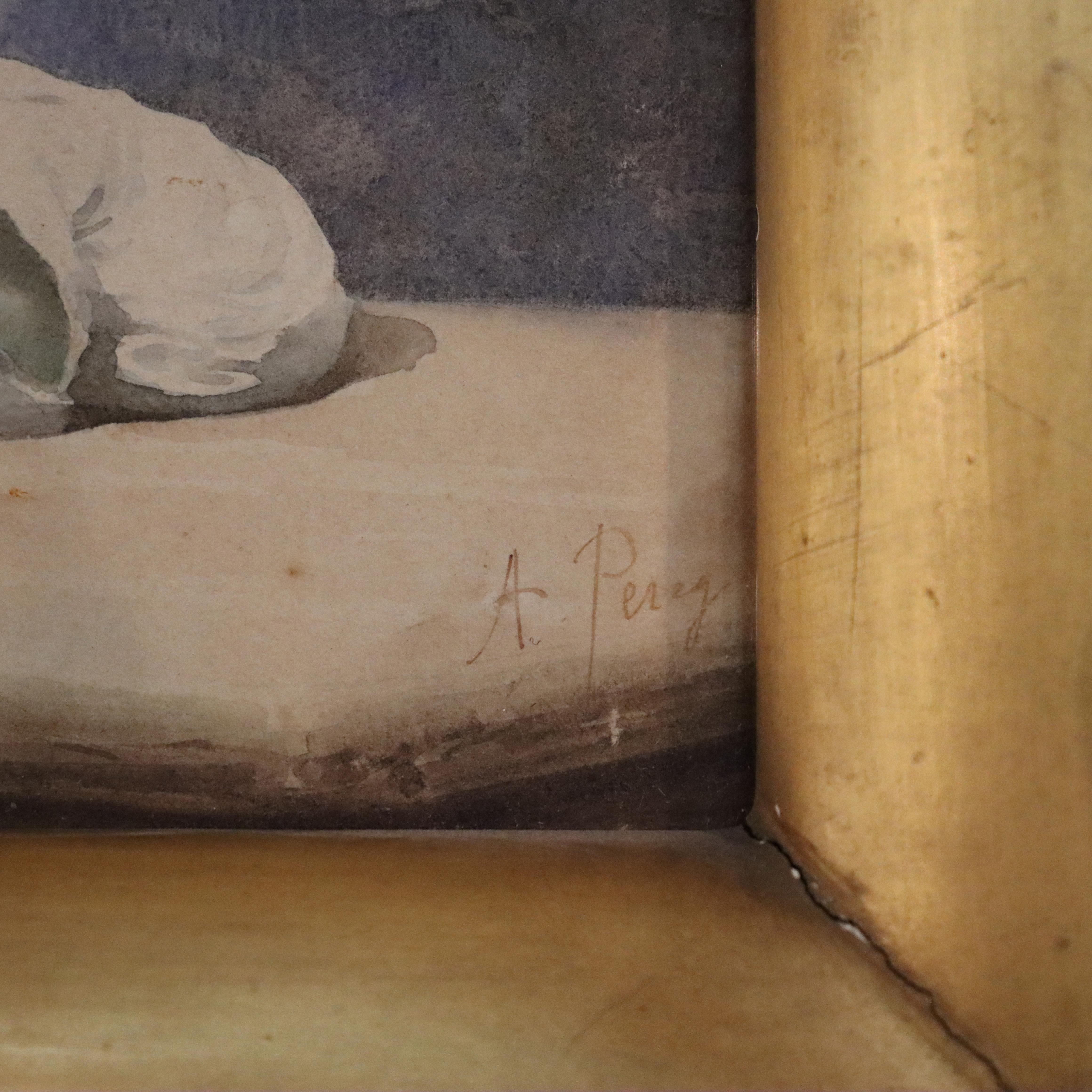 Aquarelle ancienne sur papier de deux enfants C1910 en vente 2