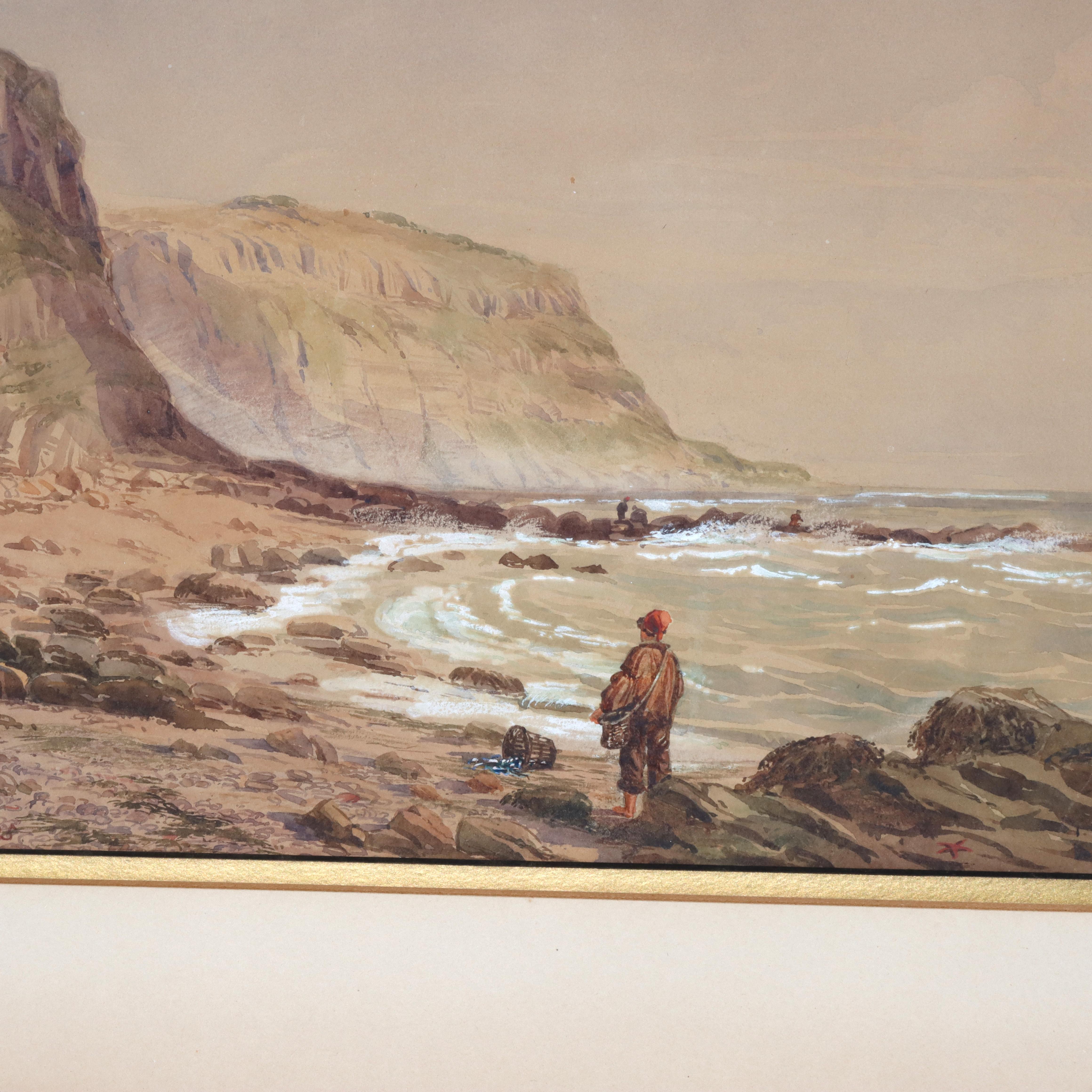 XIXe siècle Aquarelle ancienne sur papier paysage marin signée par Hastings C1908 en vente