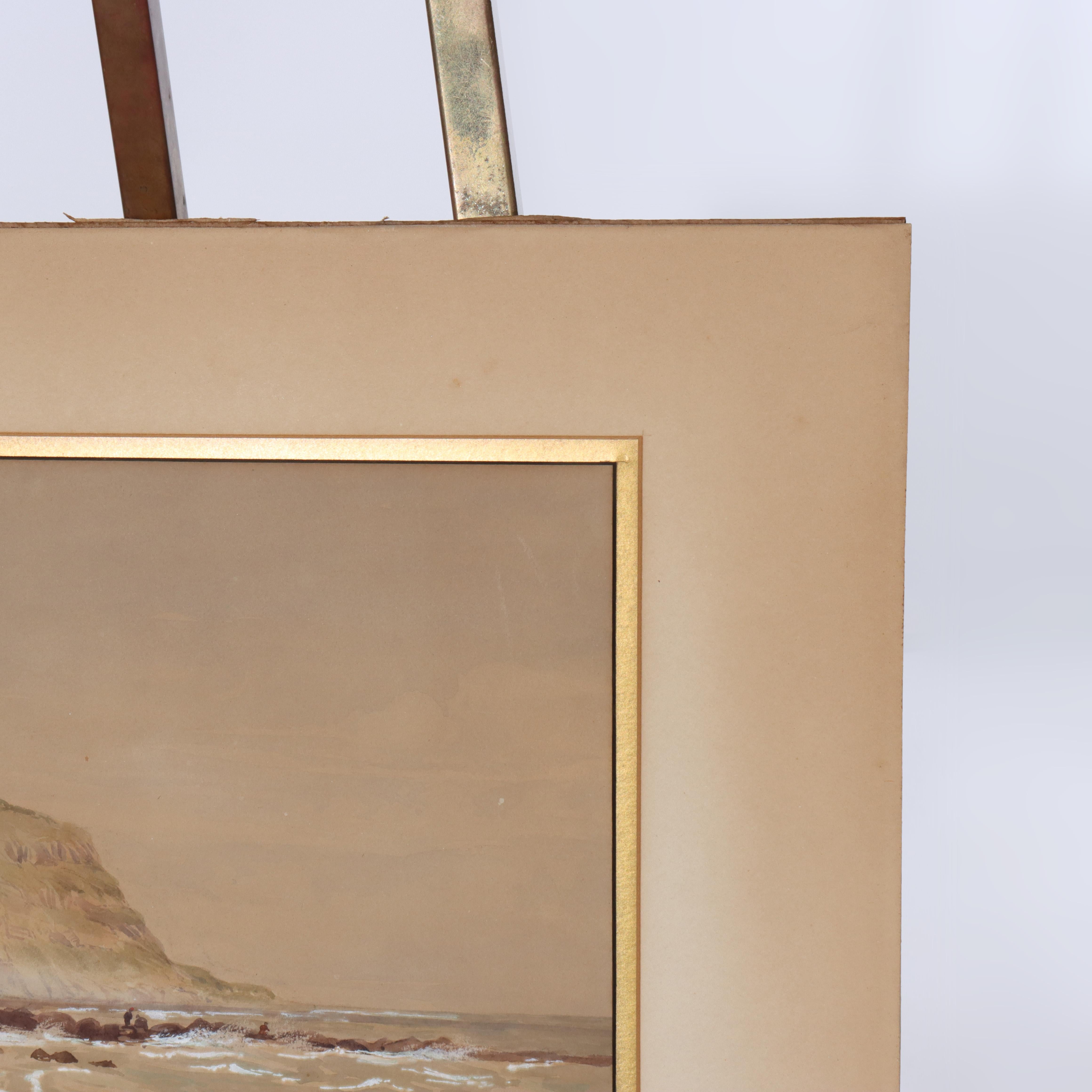 Aquarelle ancienne sur papier paysage marin signée par Hastings C1908 en vente 1