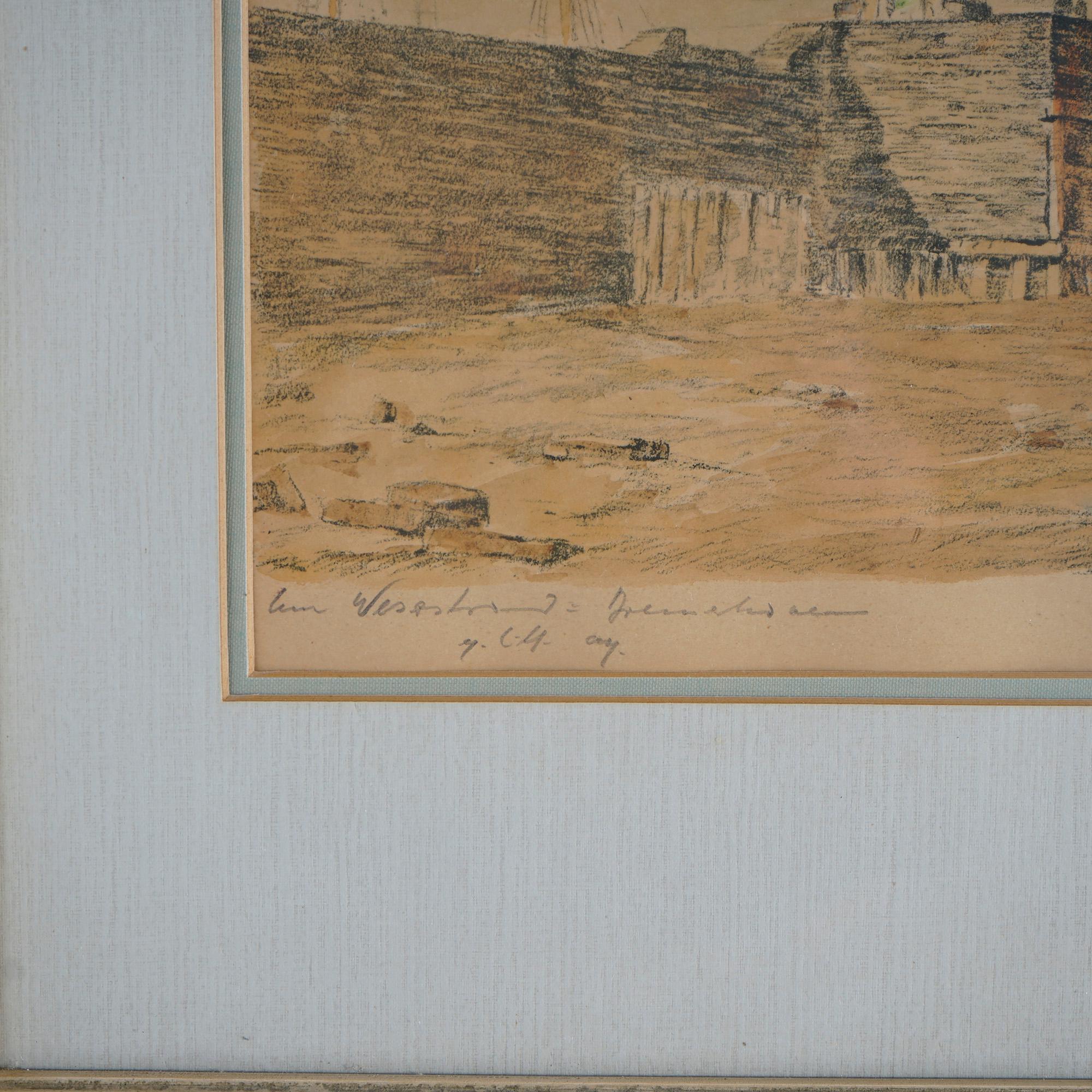 Peinture Aquarelle ancienne, paysage marin d'un phare par Paul Ernst Wilke, vers 1940 en vente