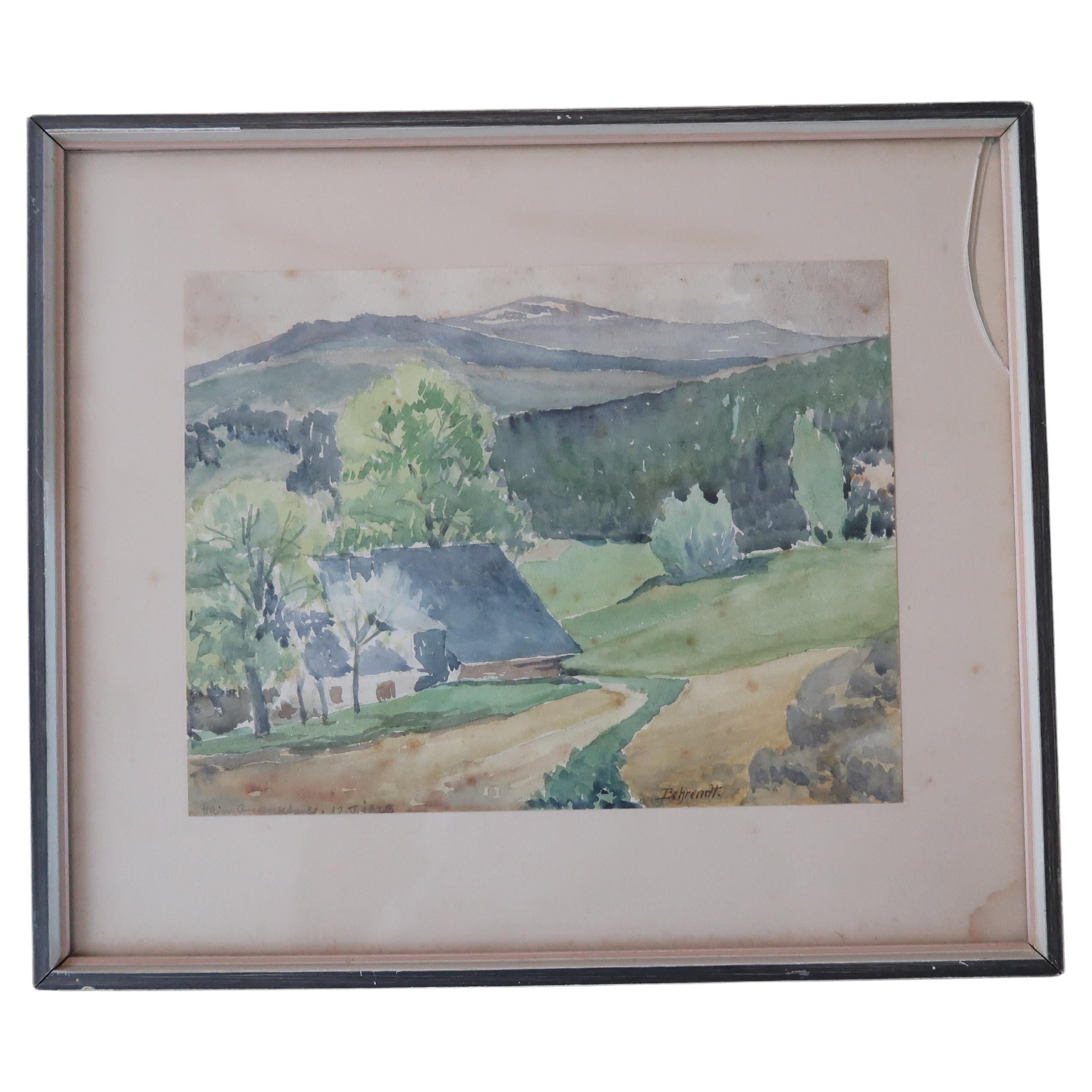 Antique Watercolor Painting, Signed Behrendt, 1923, Framed, 2C08