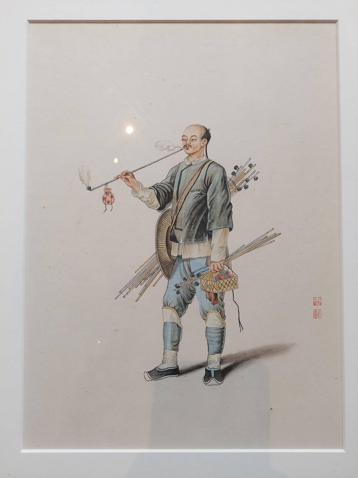 Antique Watercolour of a Chinese Seller of Pipes 'c.1900'