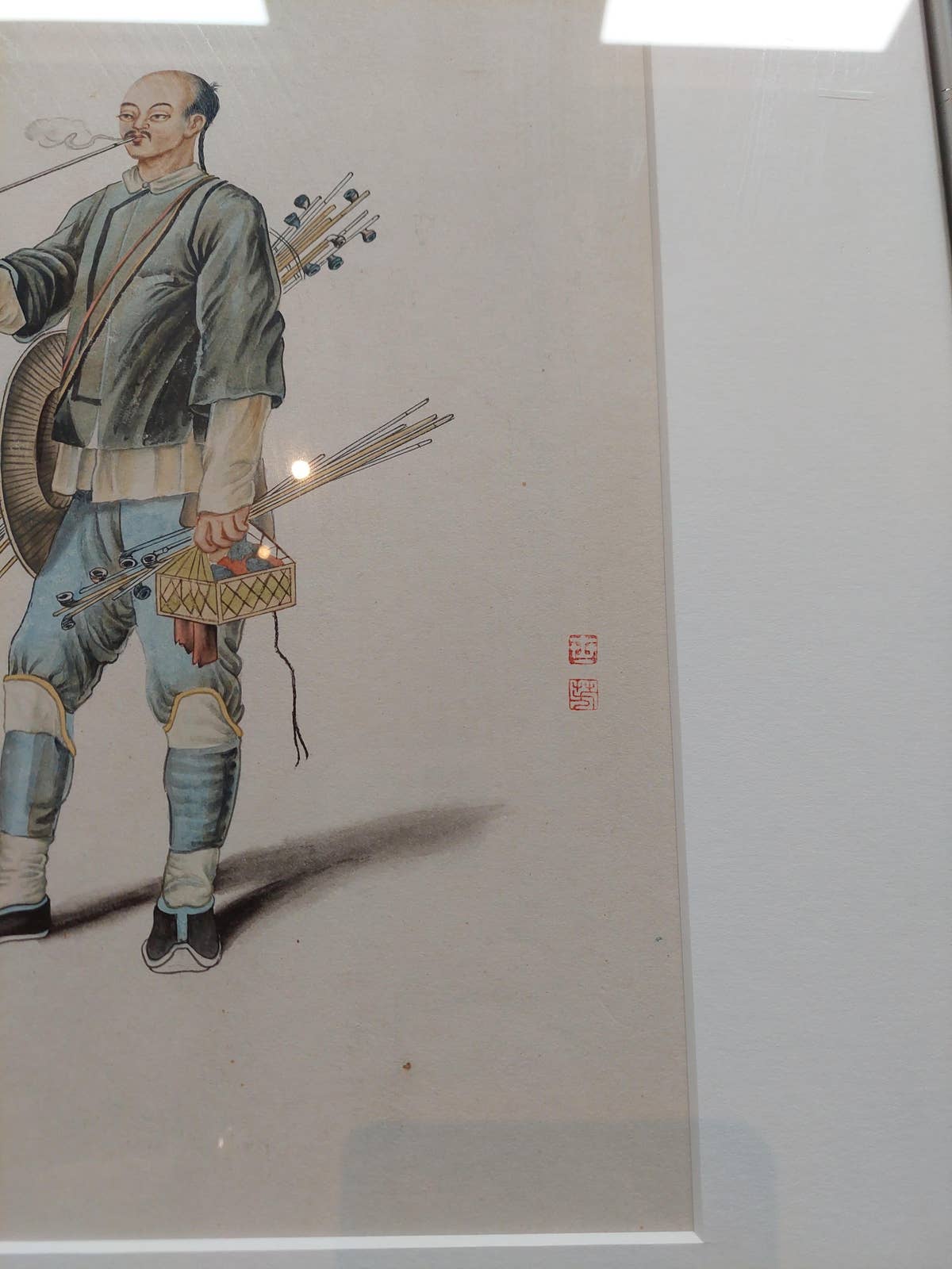 Antique Watercolour of a Chinese Seller of Pipes 'c.1900'