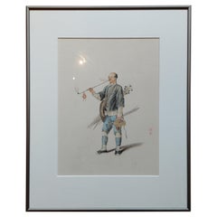 Antique Watercolour of a Chinese Seller of Pipes 'c.1900'