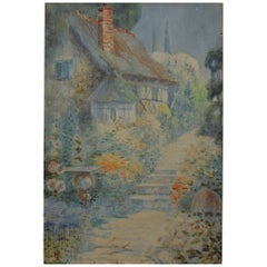 Antique Watercolor of an English Country Cottage, 19th Century