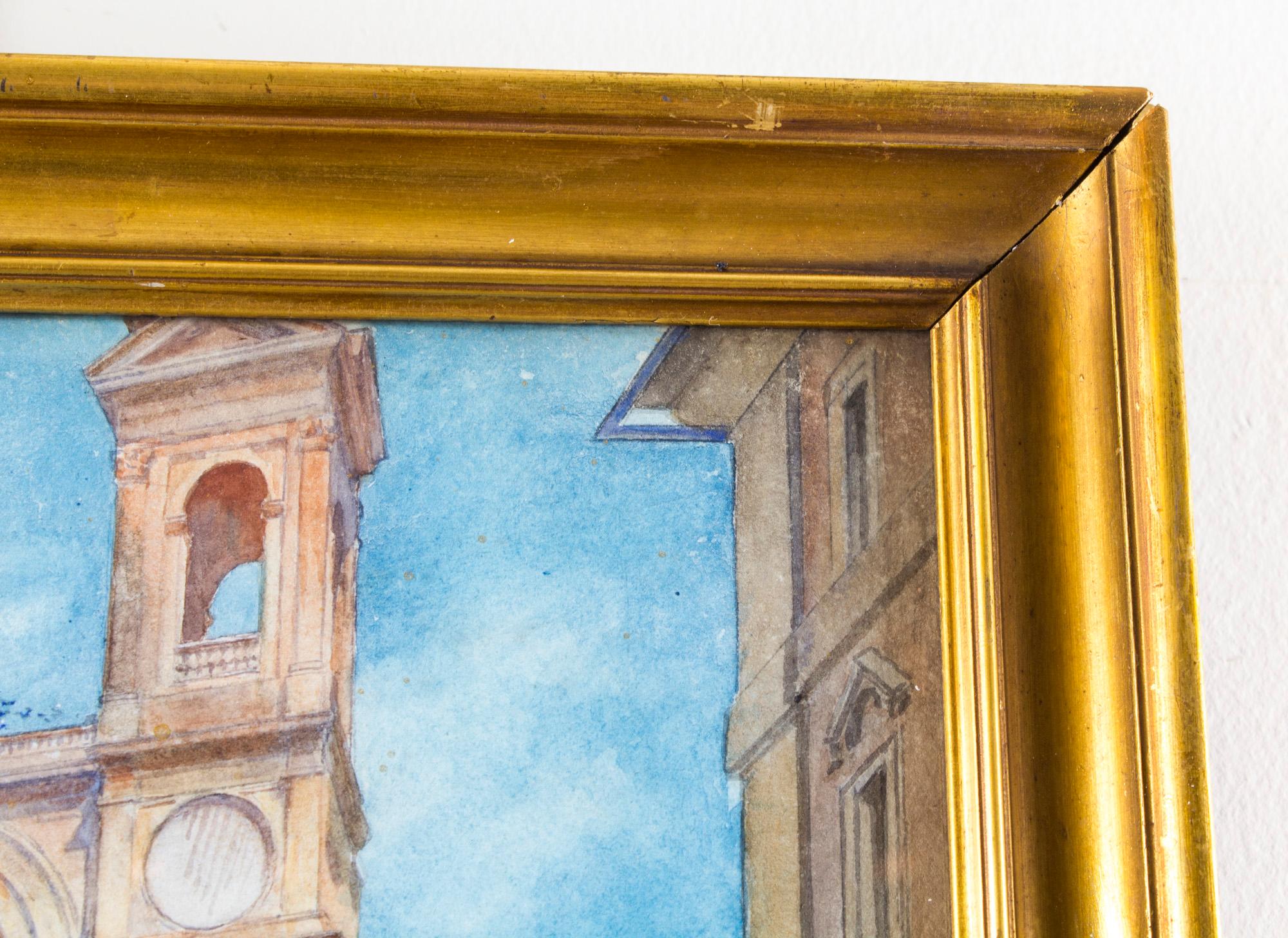 Antique Watercolour of the Spanish Steps, Rome, Ettore Ascenzi 19th Century For Sale 3