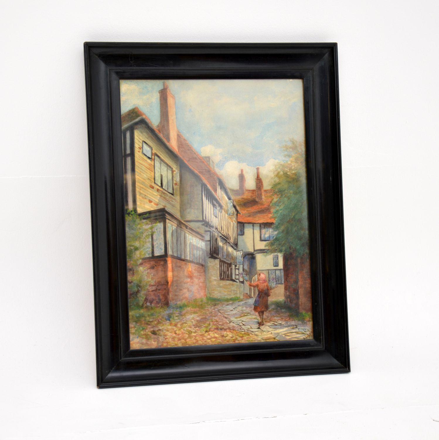 A stunning original antique watercolour painting of the historic 600 year old Meramid Inn in Rye. This is by the artist Annie L. Lee, it dates from around the late nineteenth century.

This is beautifully executed and it depicts a wonderful scene.