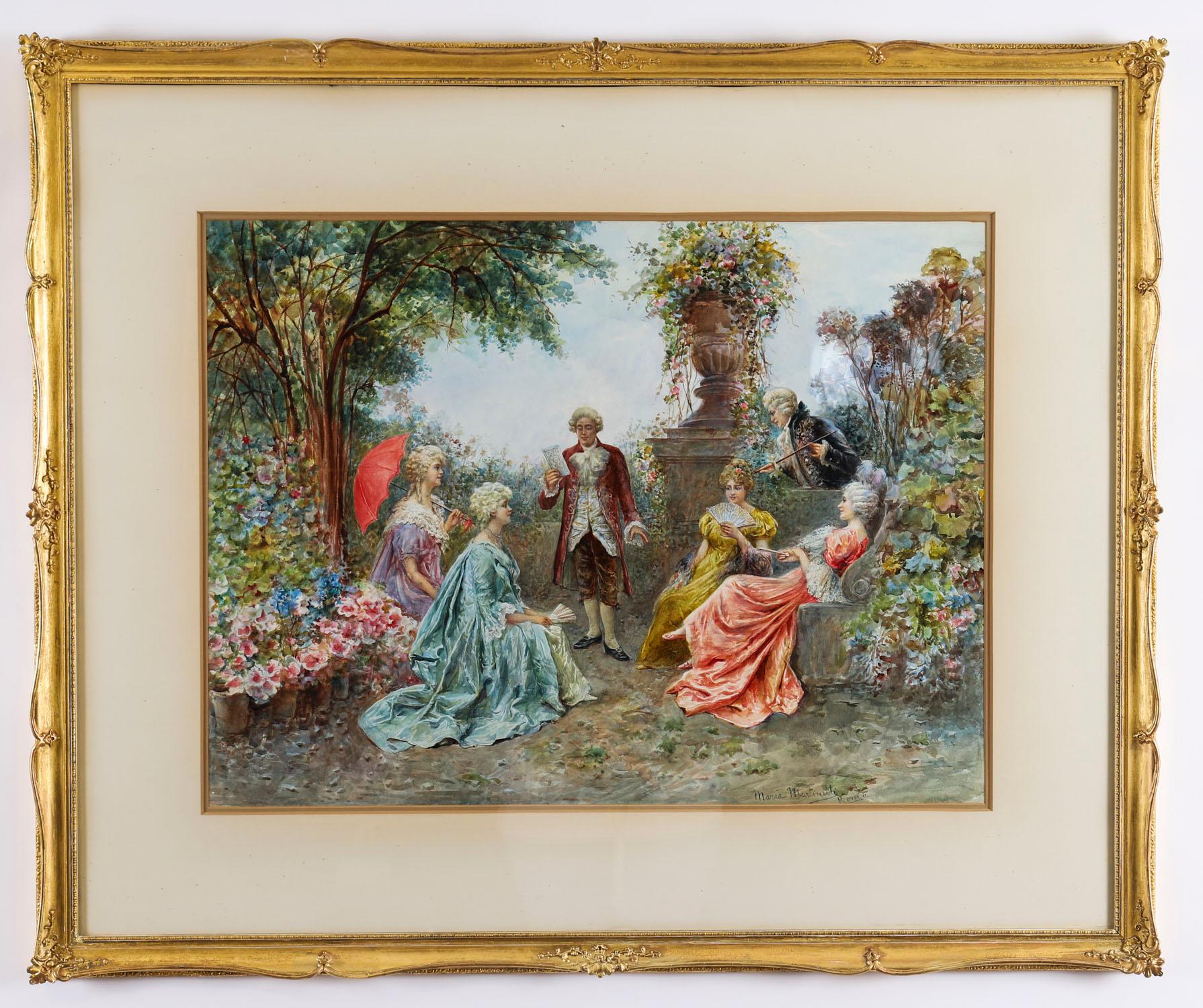 Antique Watercolour 'The Garden Music Recital' by Martinetti 19th Century For Sale 6
