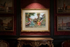 Antique Watercolour 'The Garden Music Recital' by Martinetti 19th Century
