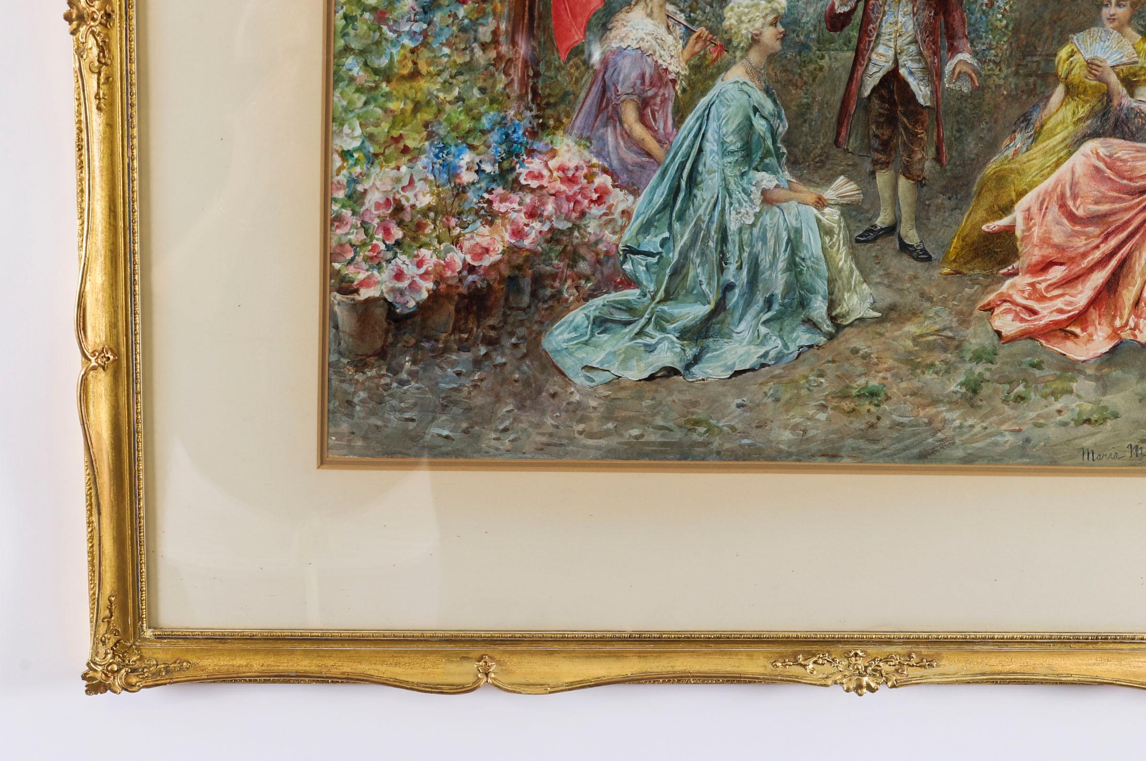 Antique Watercolour 'The Garden Music Recital' by Martinetti 19th Century For Sale 3