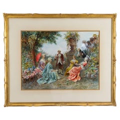Antique Watercolour 'The Garden Music Recital' by Martinetti 19th Century