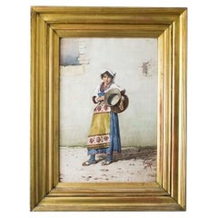 Antique Watercolour 'The Water Carrier' Filipo Indoni 19th Century