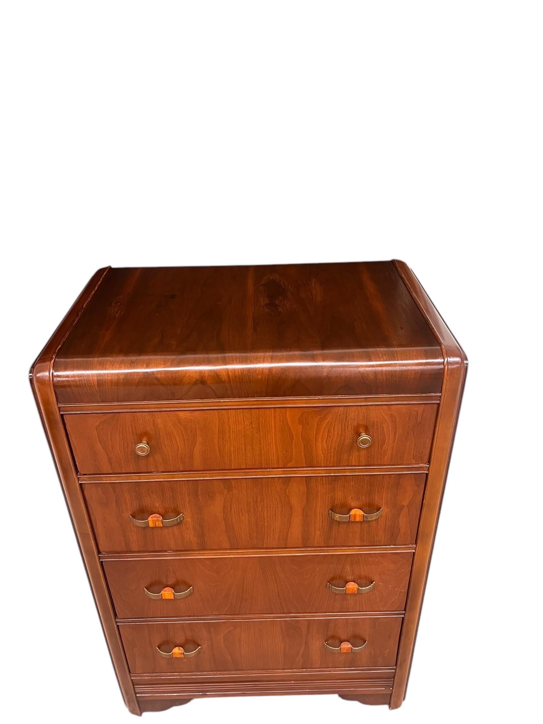 Antique Waterfall Dresser with Distinctive Art Deco Design and original hardware 2