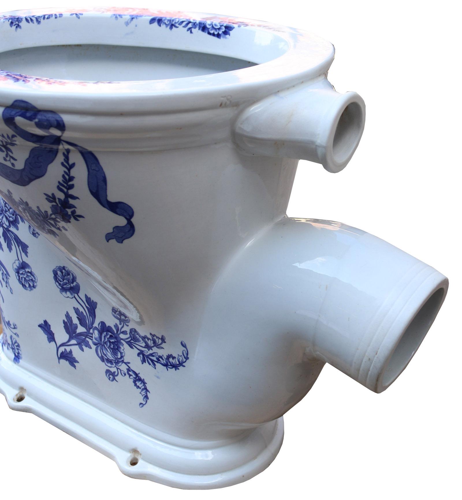 About:

A very good condition Victorian blue and white ‘Waterfall’ W/C / toilet. This stunning toilet has vibrant blue floral patterns throughout.

Condition report:

In excellent condition, no cracks, breaks, minimal wear. ‘P’ trap