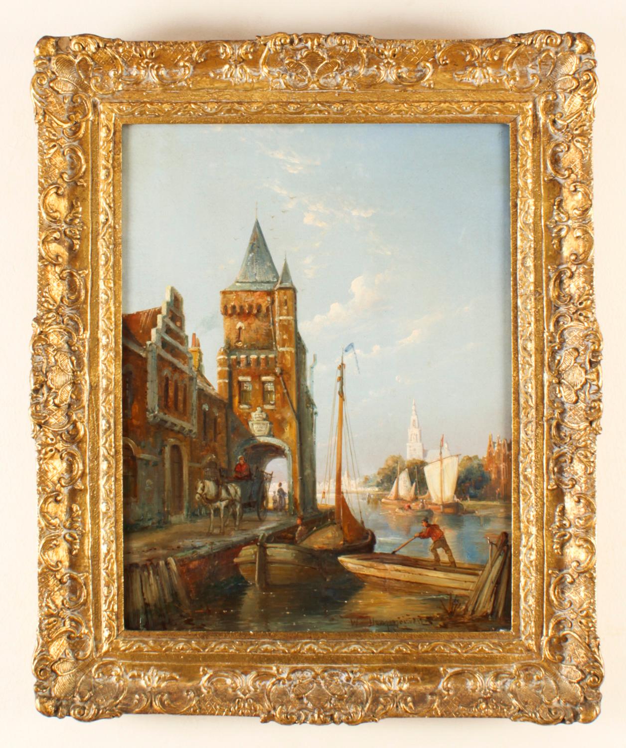 Antique Waterscape Oil Painting by William Dommersen 19th C For Sale 7