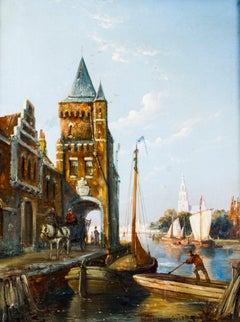 Antique Waterscape Oil Painting by William Dommersen, 19th C