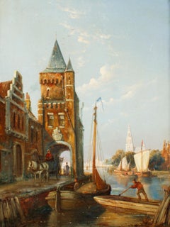 Antique Waterscape Oil Painting by William Dommersen 19th Century