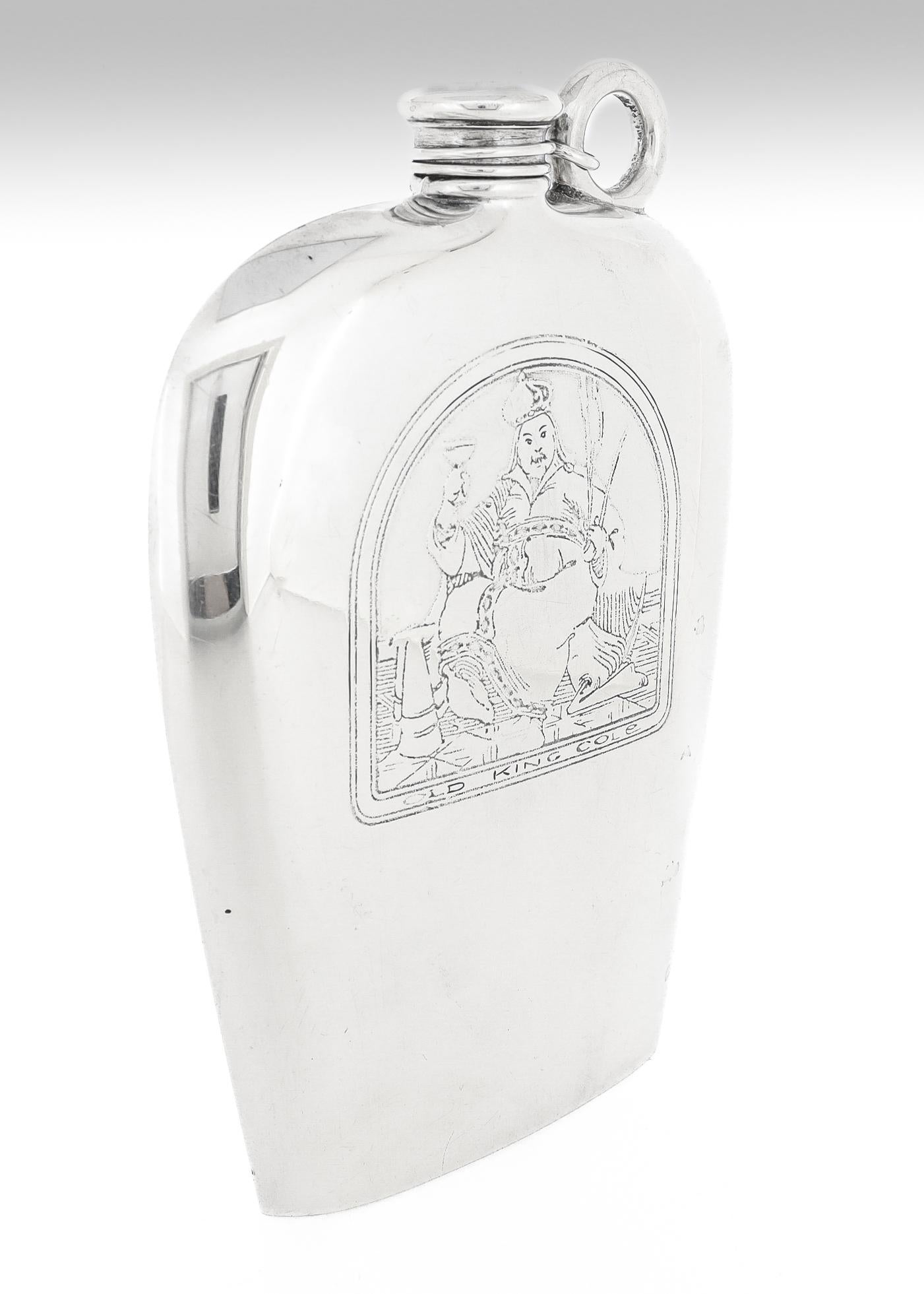 Women's or Men's Antique Watrous Sterling Silver Old King Cole Figural Liquor Whisky Hip Flask For Sale