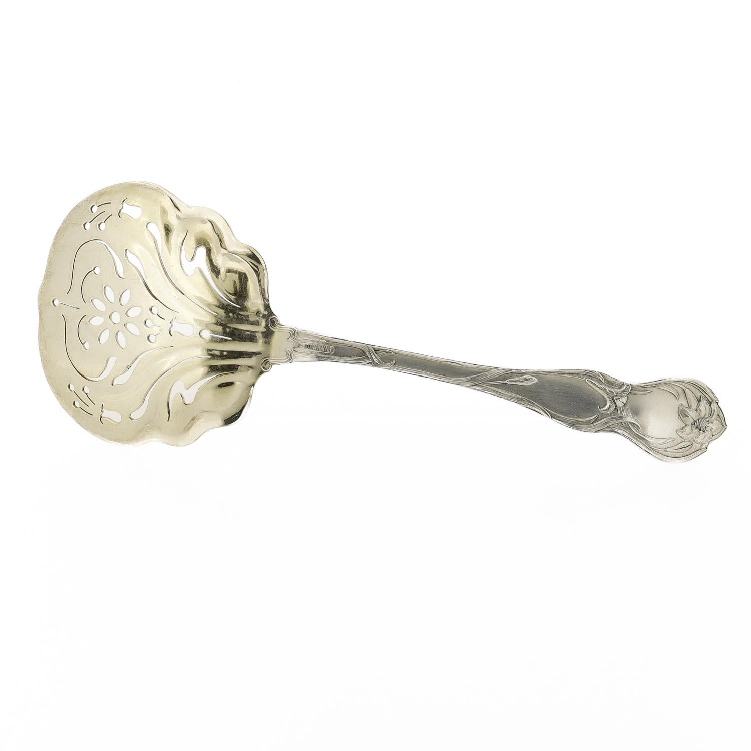 Servidor de tomates pequeño de plata de ley con dibujo de lirio Watson Silver antiguo siglo XX en venta