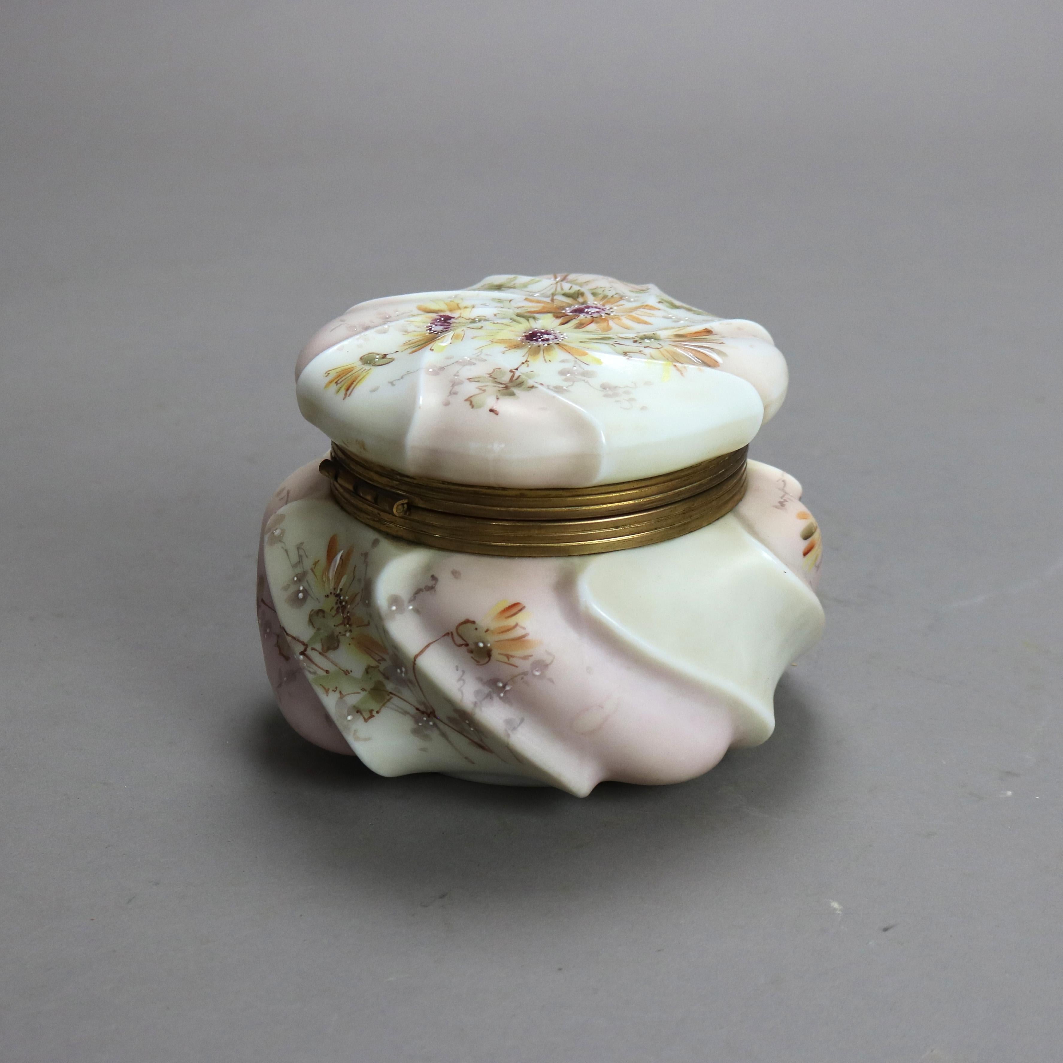 Antica cassettiera in vetro dipinta a mano Wavecrest Floral con fiori di campo del XIX secolo in vendita 2