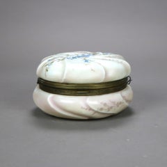 Antique Wavecrest Hand Painted Glass Collar Box with Floral Elements 19thC
