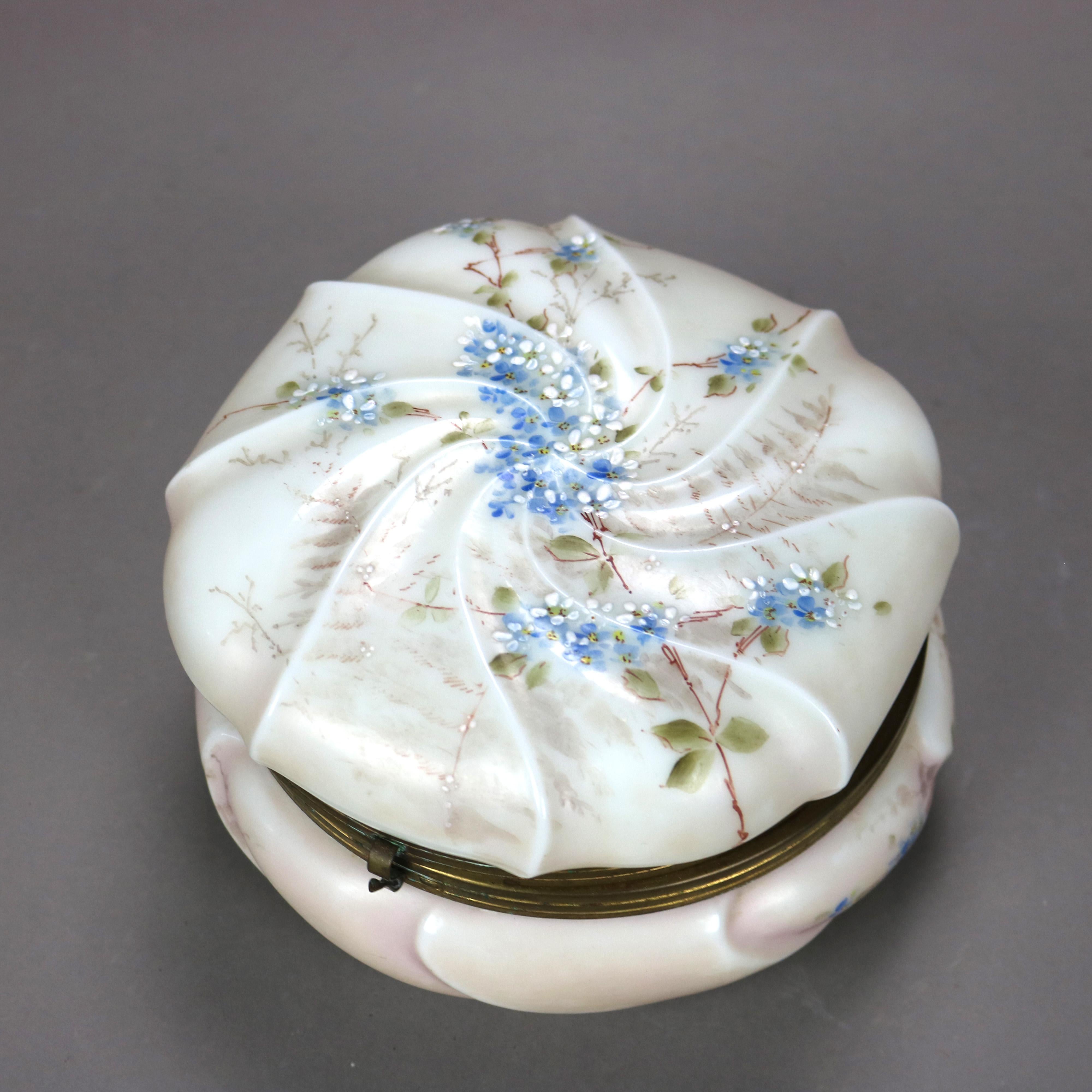 XIXe siècle Boîte à col en verre peinte à la main avec éléments floraux 19e siècle en vente