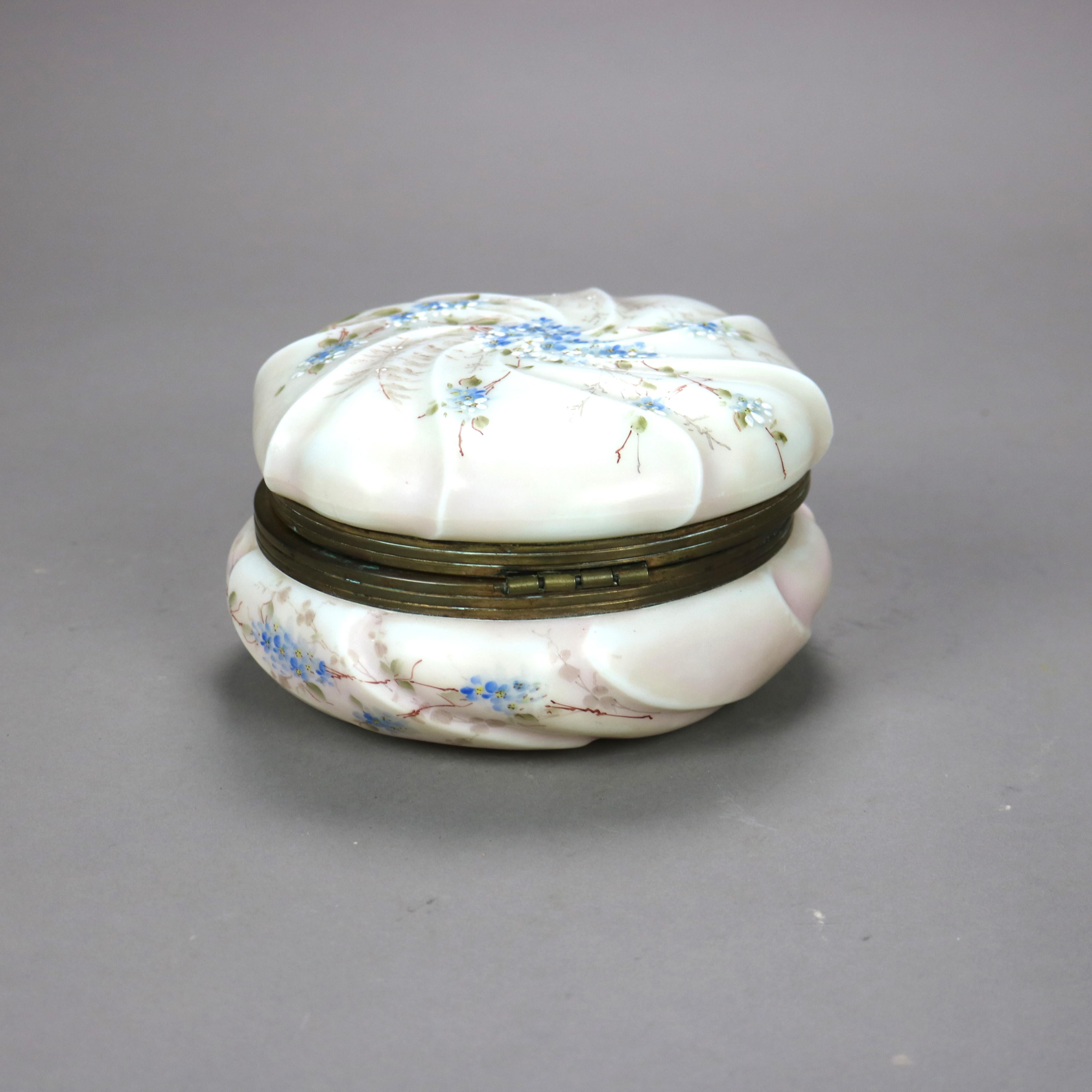 Boîte à col en verre peinte à la main avec éléments floraux 19e siècle en vente 2