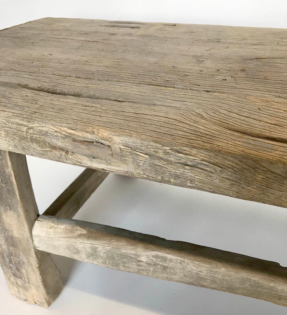Antique Weathered Elm Bench In Good Condition In Los Angeles, CA