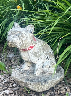 Antique Weathered French Bull Dog Concrete Dog Statue, c. 1940's
