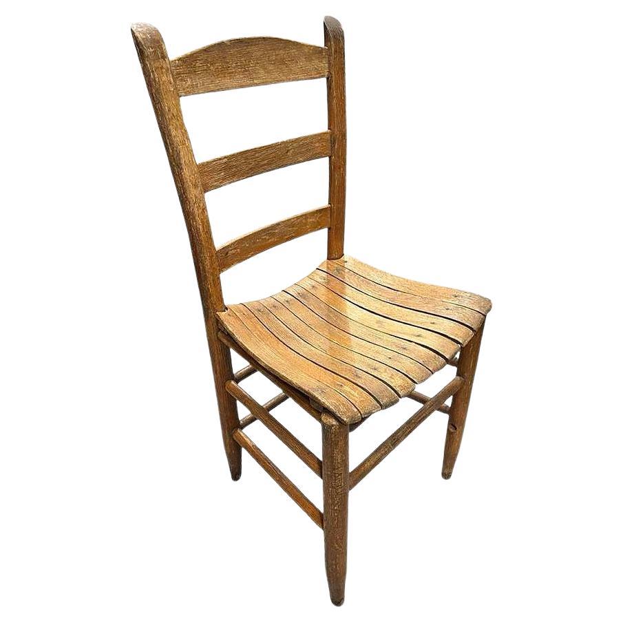 Antique Weathered Ladder Back Slat Seat Wooden Side Chair