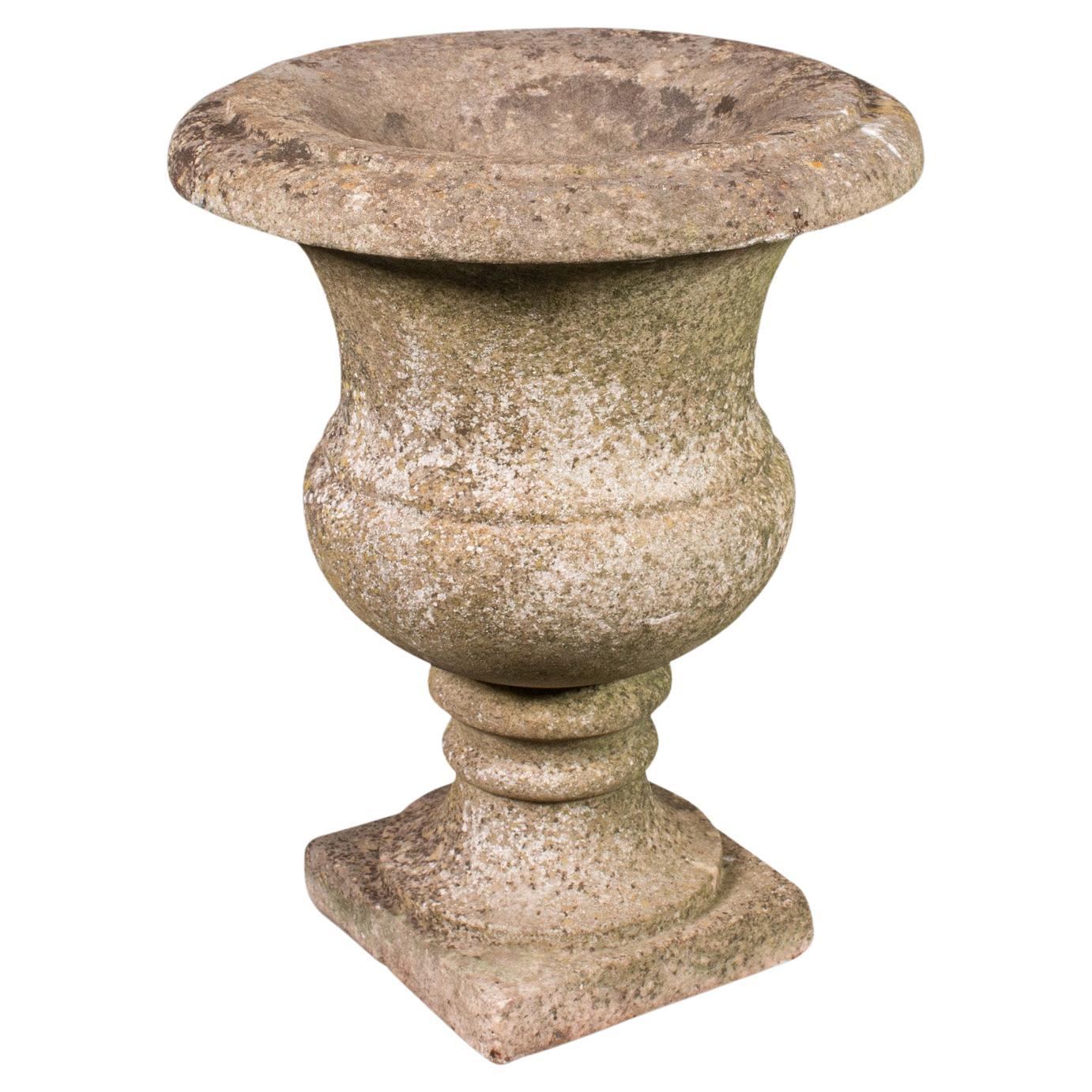 Ancienne urne de jardinière vieillie, marbre anglais, jardinière décorative, victorienne