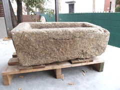 Antique Weathered Rectangular Granite Trough from Brittany, France, 19th Century