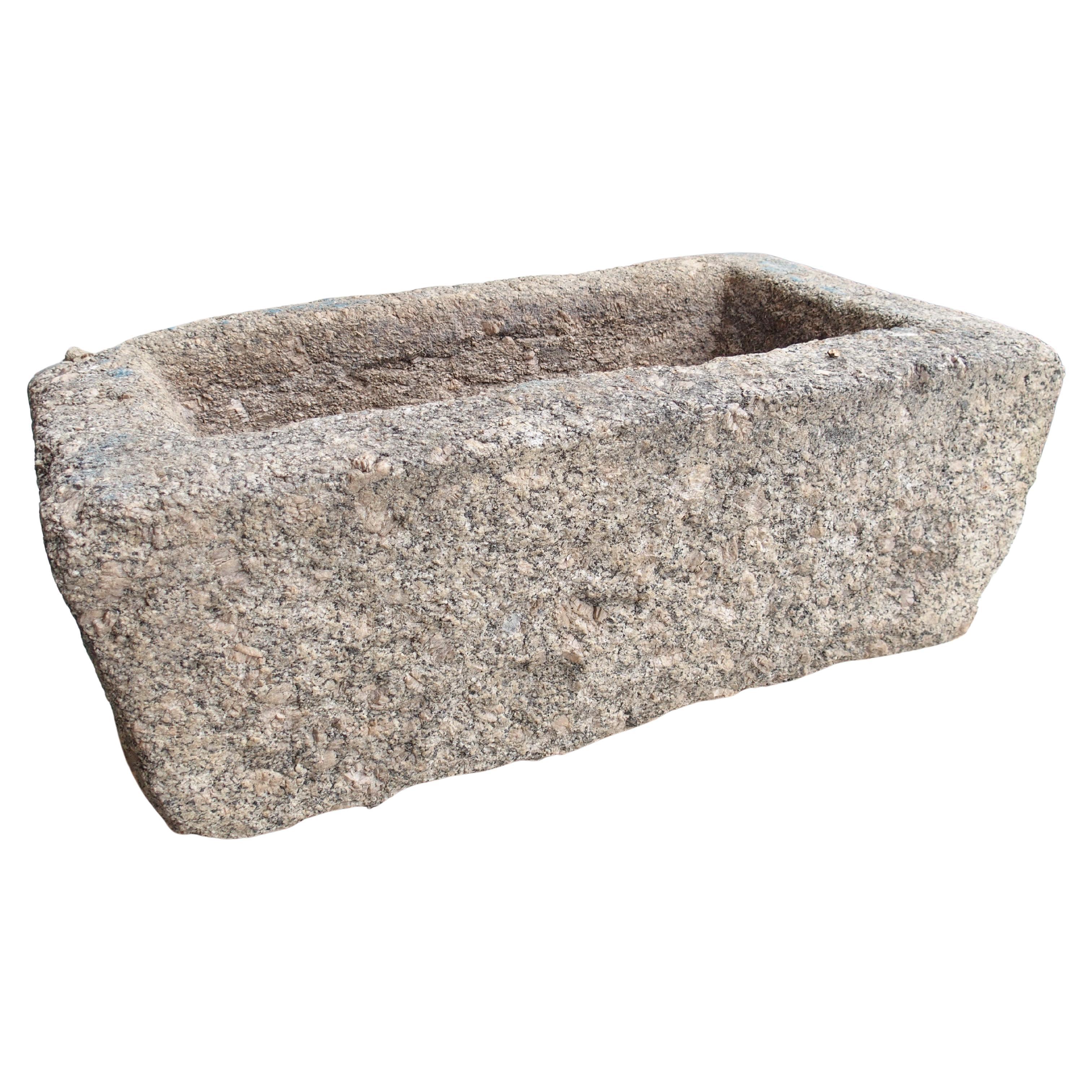 Antique Weathered Rectangular Granite Trough from Brittany, France, 19th Century