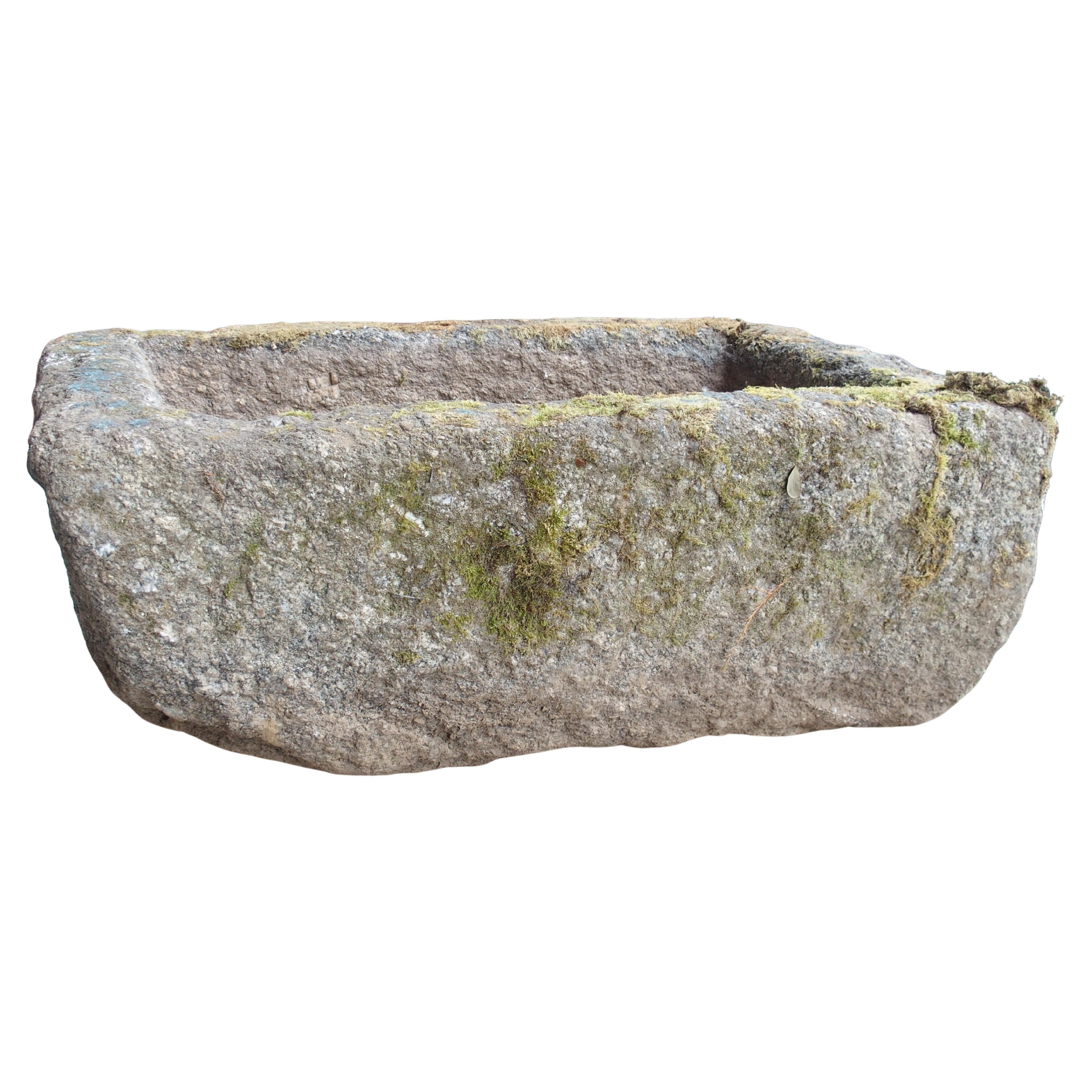 Antique Weathered Rectangular Granite Trough from Brittany, France, 19th Century