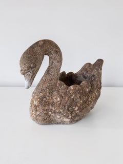 Weathered Antique Cast Stone Swan Garden Planter, Country Style UK
