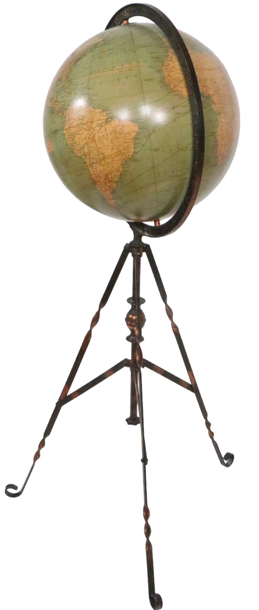 Antique Webber Costello Globe on Metal Tripod Base c 1900 / 1920's For Sale 4