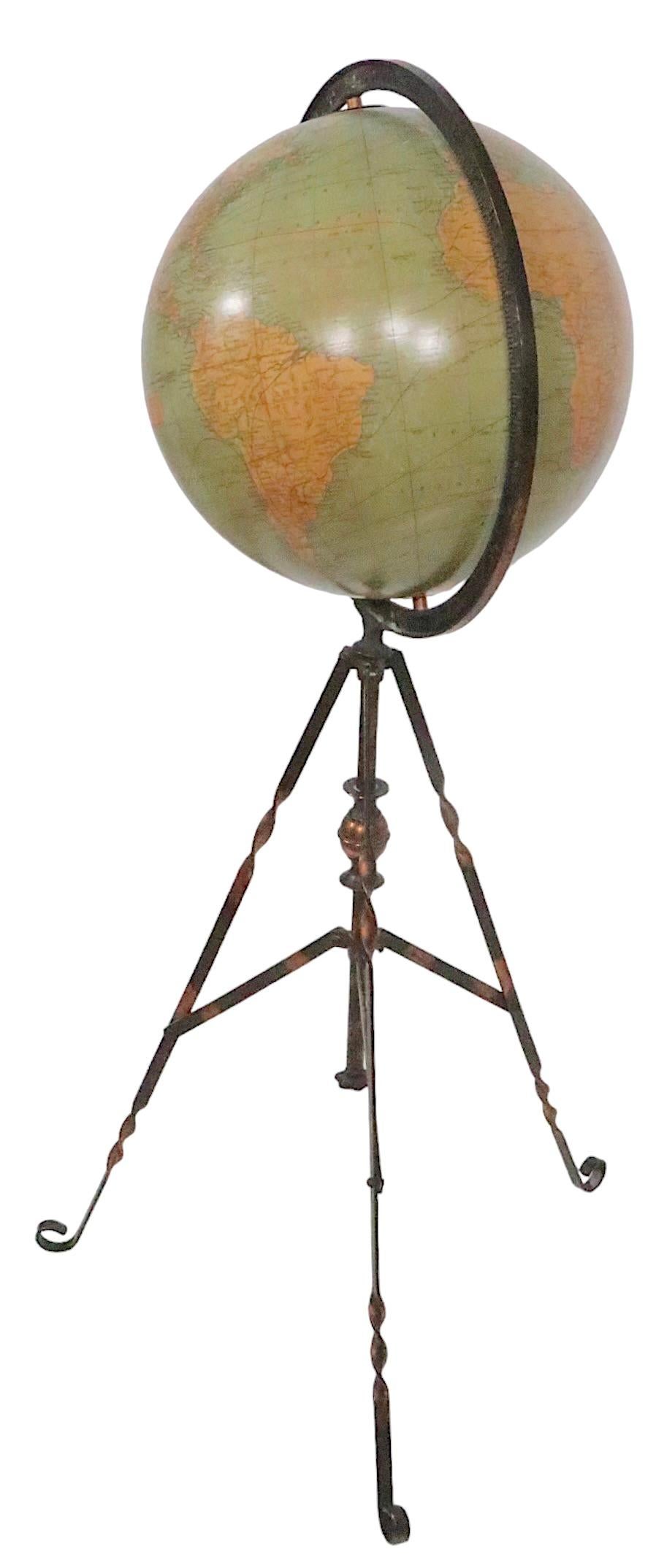 Antique Webber Costello Globe on Metal Tripod Base c 1900 / 1920's For Sale 5
