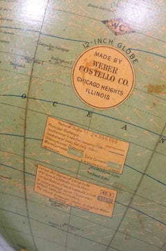 Antique Webber Costello Globe on Metal Tripod Base c 1900 / 1920's