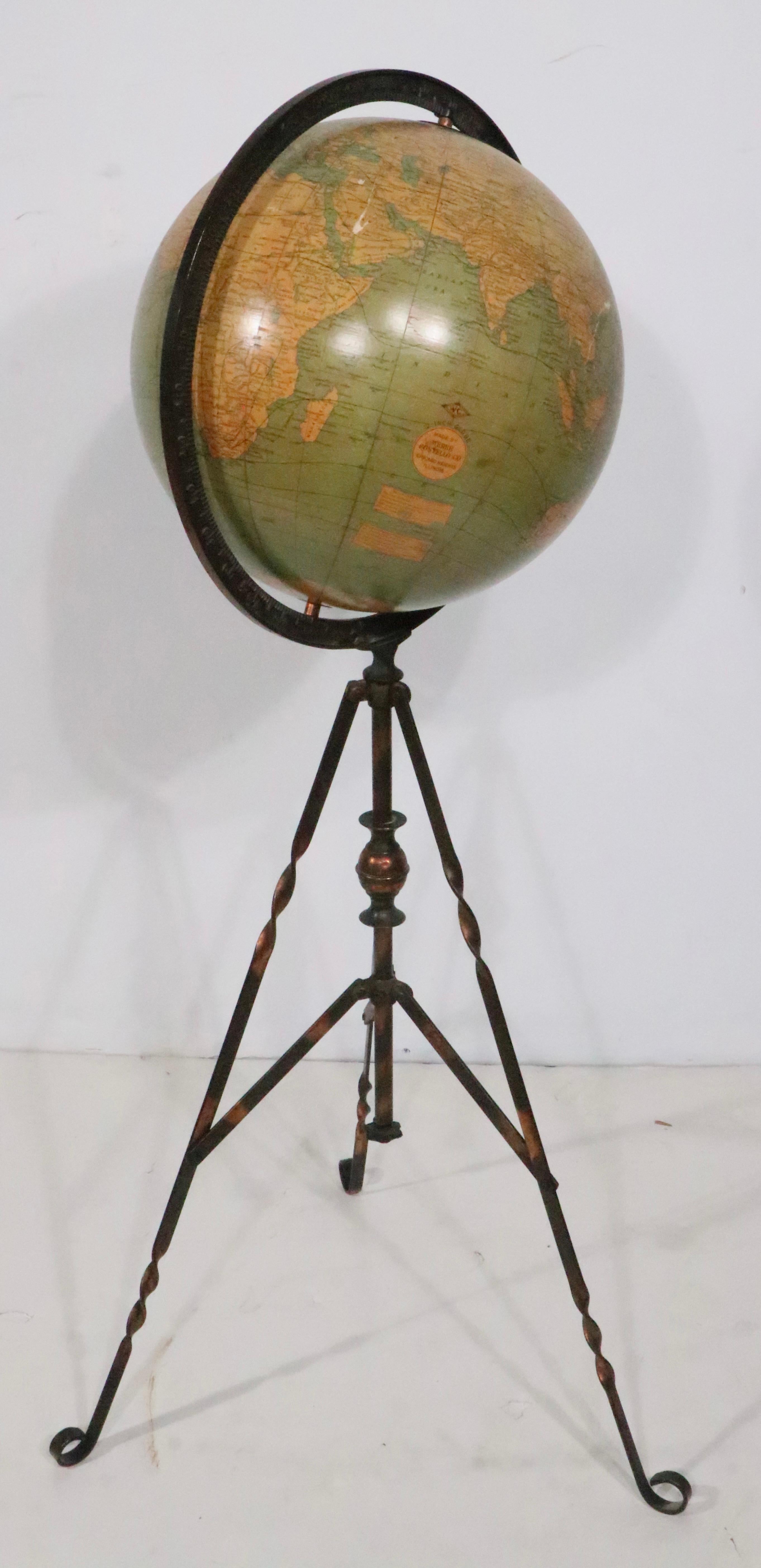 American Antique Webber Costello Globe on Metal Tripod Base c 1900 / 1920's For Sale