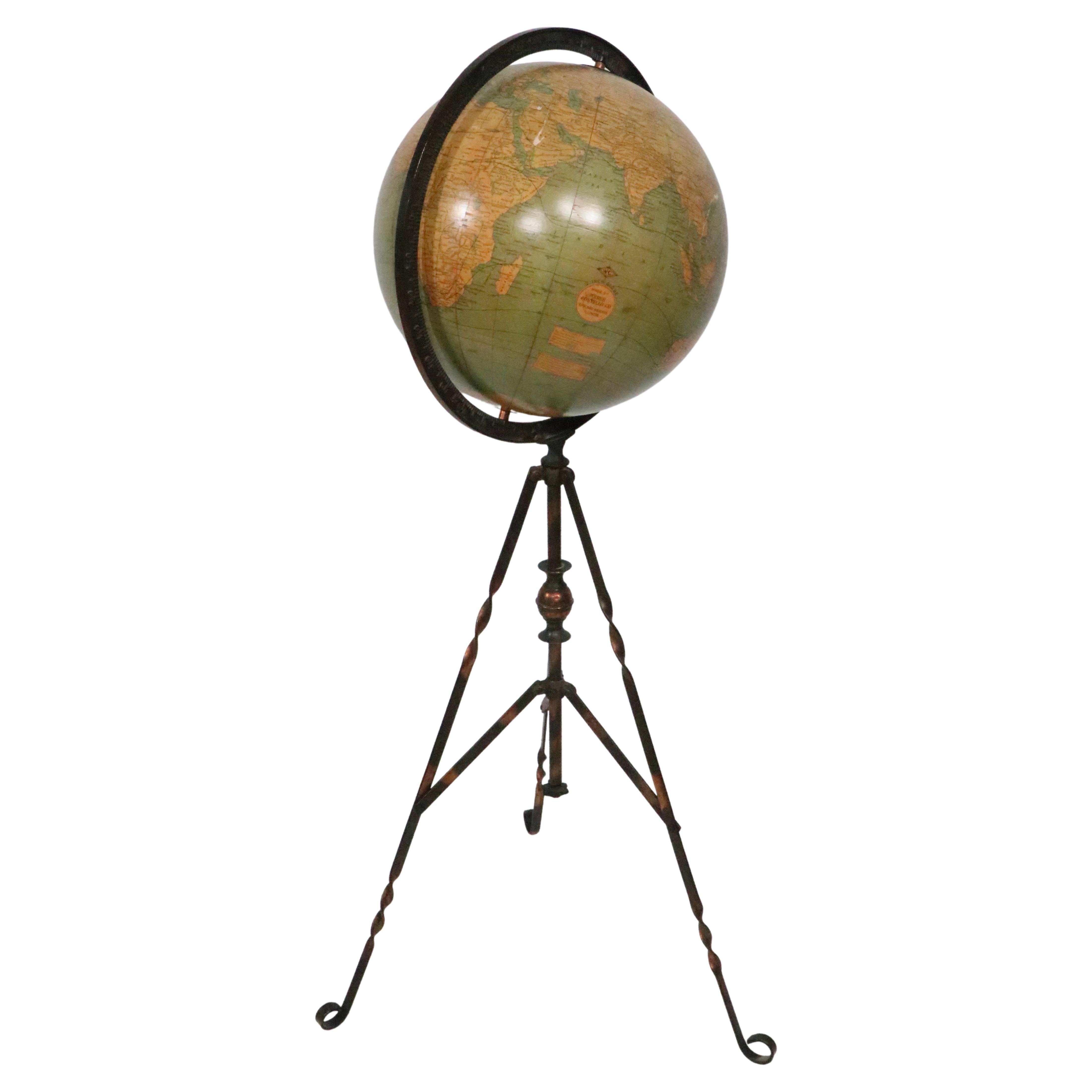 Antique Webber Costello Globe on Metal Tripod Base c 1900 / 1920's For Sale