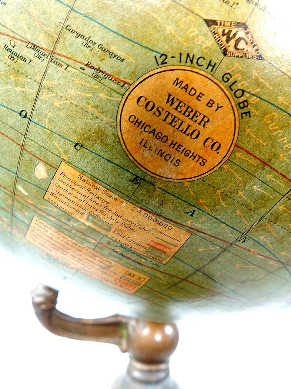 Industrial Antique Weber Costello 12 Inch Globe - Rare Tall Base For Sale