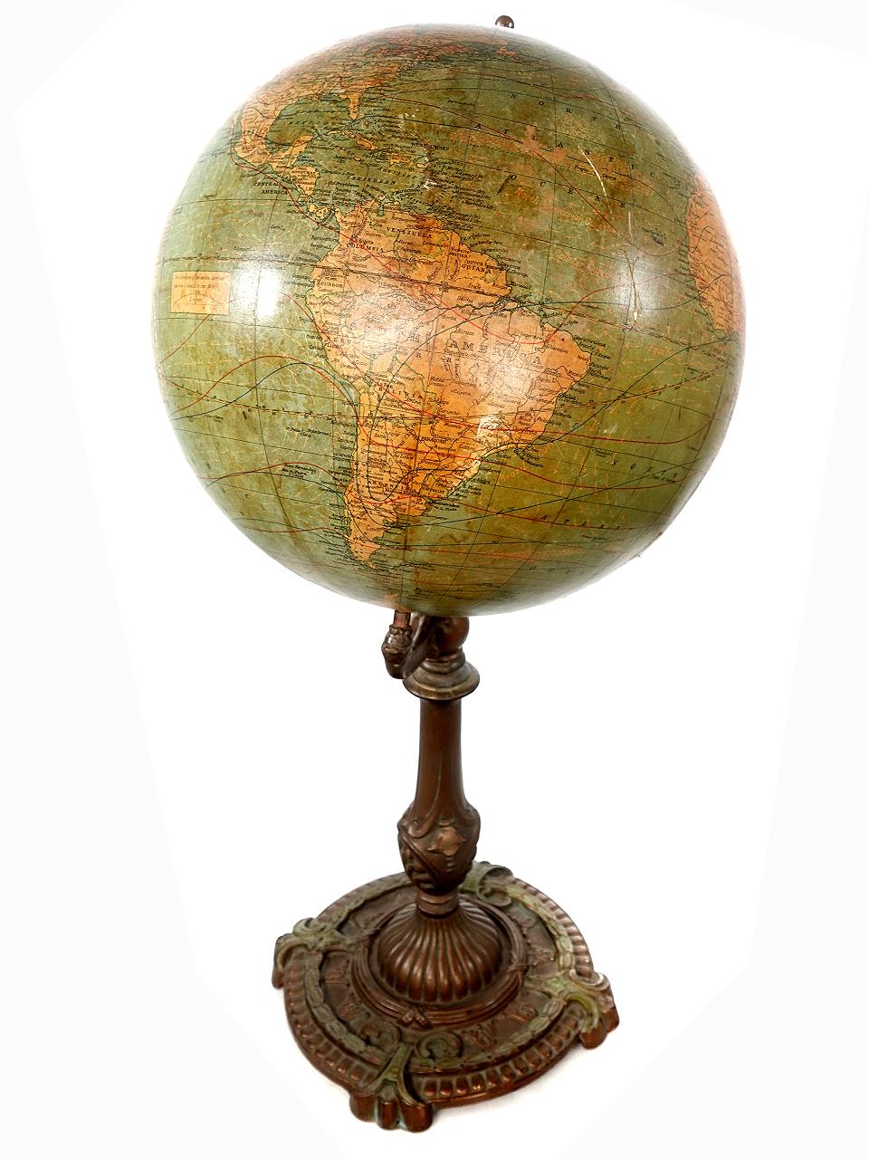 English Antique Weber Costello 12 Inch Globe - Rare Tall Base For Sale